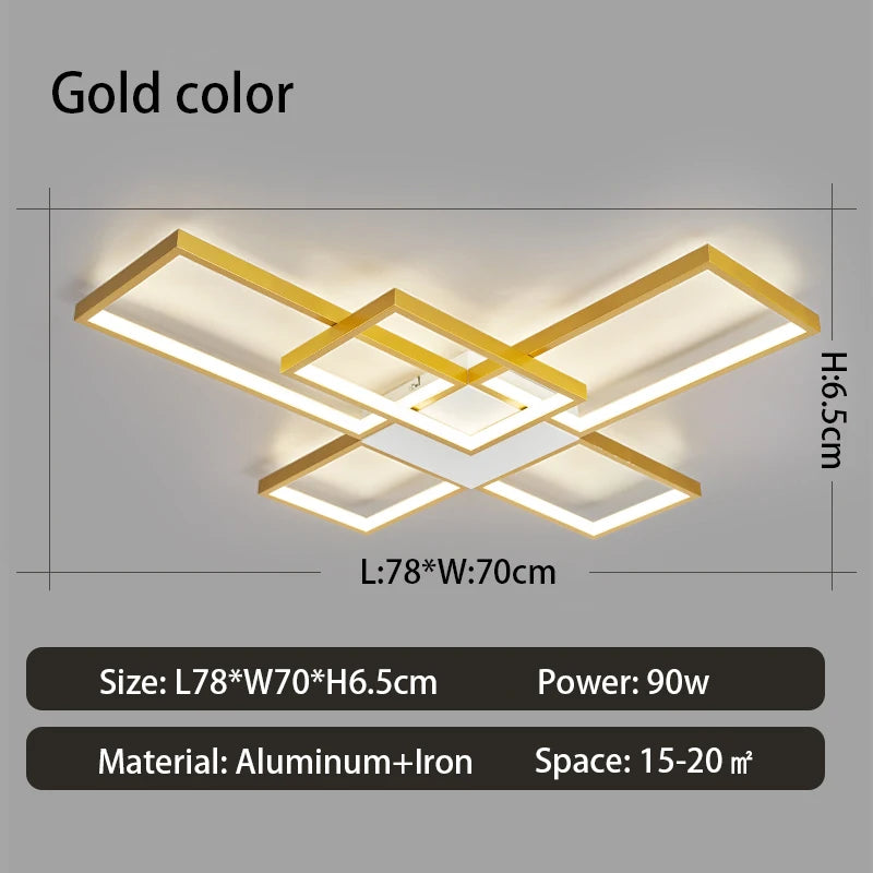 Plafoniera LED Moderna Dimmerabile Per Soggiorno E Camera Da Letto Finitura Nera O Dorata Illuminazione 2000 lm