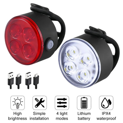 Set Luci Da Bicicletta Ricaricabili Frontale E Posteriore Impermeabili USB MTB Con Alta Luminosità