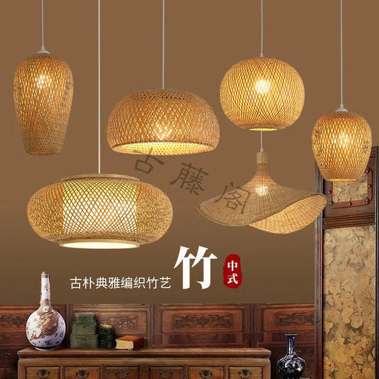 Lampada A Sospensione In Bambù E Rattan Intrecciato Lavorata A Mano Arredo Interni Caldo Per Sala Da Pranzo