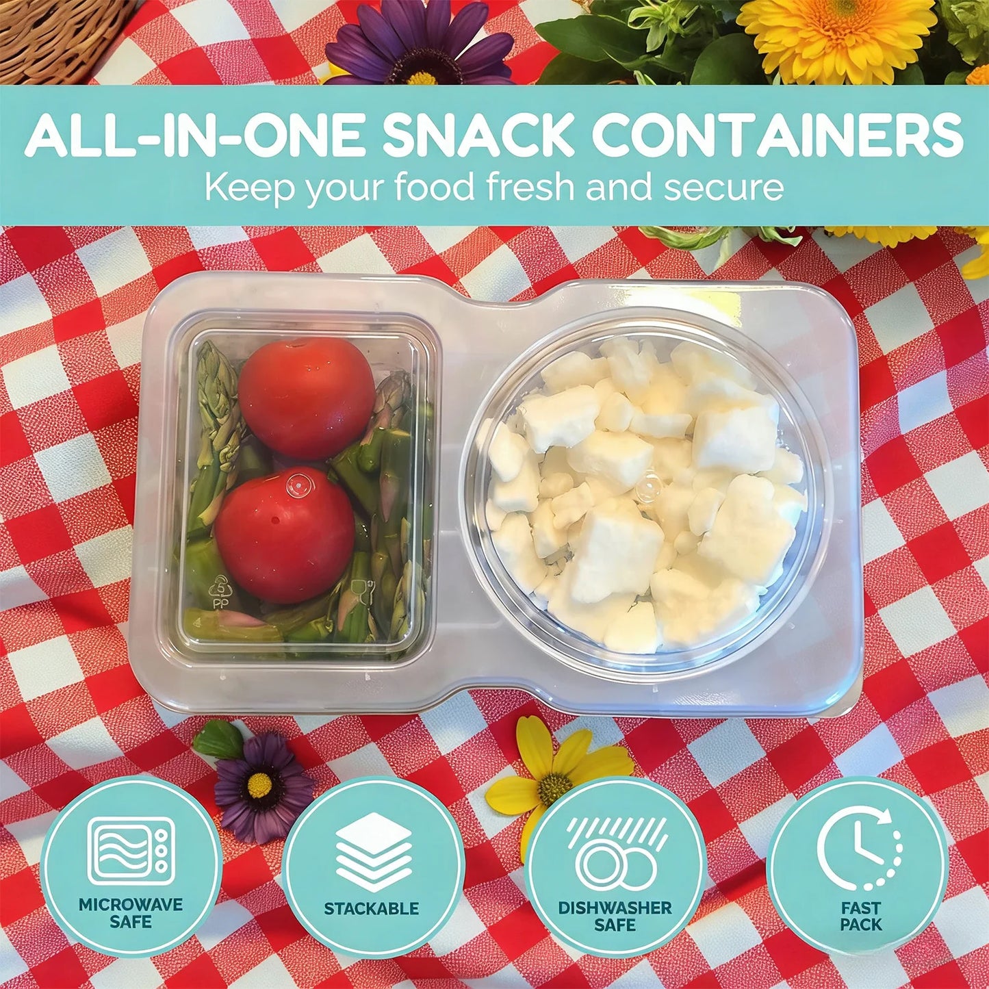 Contenitori Per Snack A Due Scomparti Riutilizzabili Con Coperchi E Forchette A Prova Di Perdite Per Bambini E Adulti