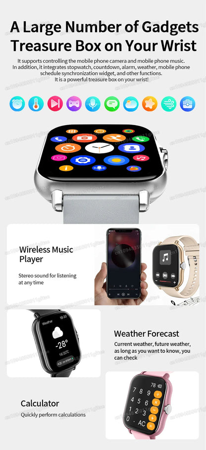 Nuovo Smartwatch con Chiamata BT, Monitoraggio Salute e Sonno, Schermo HD da 1.80'', Orologio Intelligente per Bambini, Impermeabile, Braccialetto Sportivo alla Moda per Donne e Uomini