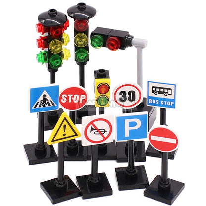 Marumine Segnale Stradale Luminoso Per Blocchi Moc, Accessori Edili Per Costruire Città In Miniatura