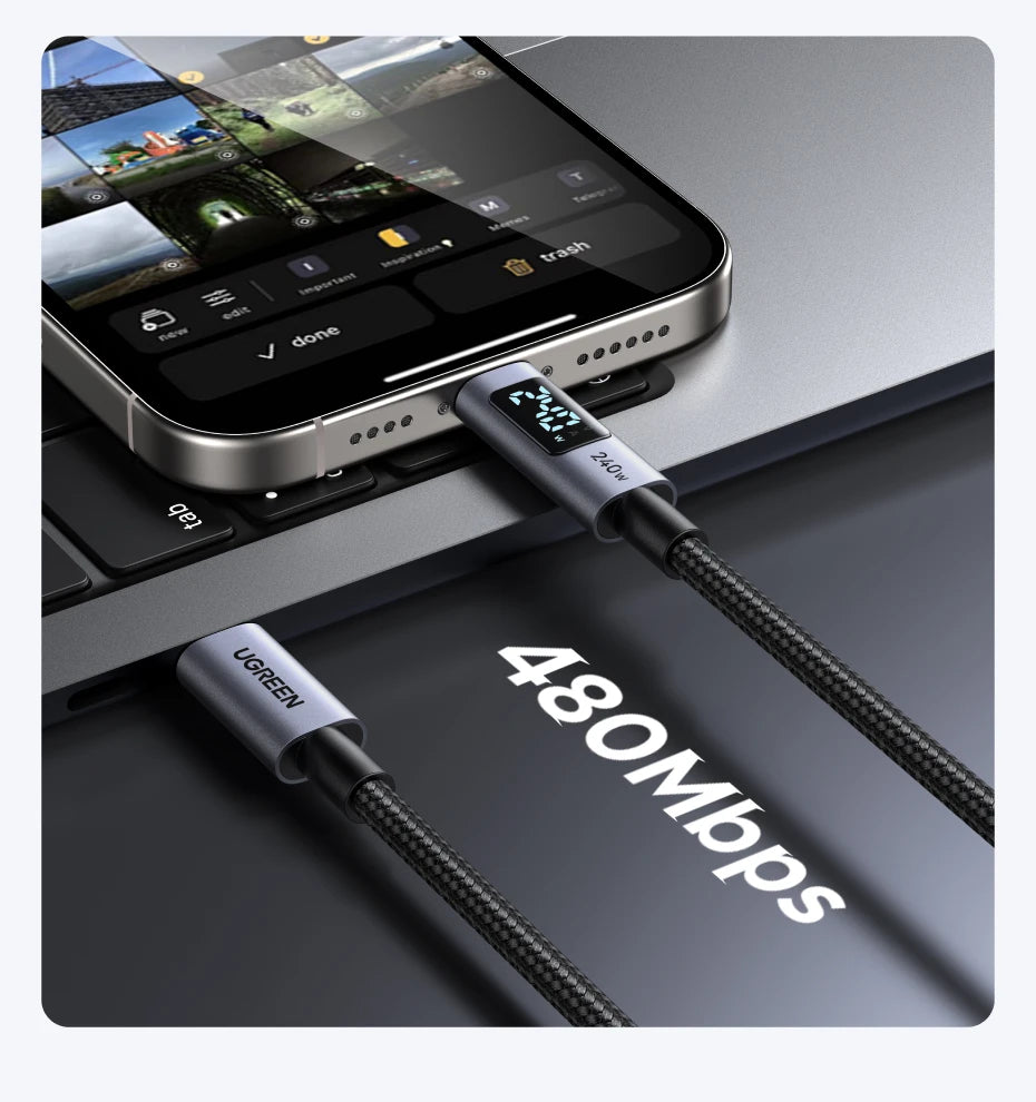 Cavo USB-C PD3.1 240W Ricarica Veloce e Trasferimento Dati, Corpo in Alluminio Nylon Intrecciato