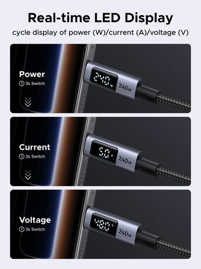 Cavo USB-C PD3.1 240W Ricarica Veloce e Trasferimento Dati, Corpo in Alluminio Nylon Intrecciato
