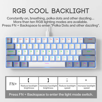 Tastiera meccanica da gioco cablata al 60% Mini layout ultra compatto retroilluminato RGB per giocatori PC/Mac e tipisti Design facile da viaggio