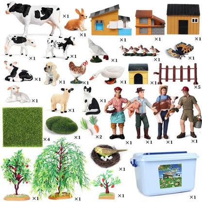 Oenux Farm House Modello Action Figures Agricoltore Moto Mucca Gallina Maiale Animali Set Figurine in miniatura PVC Simpatico giocattolo educativo per bambini
