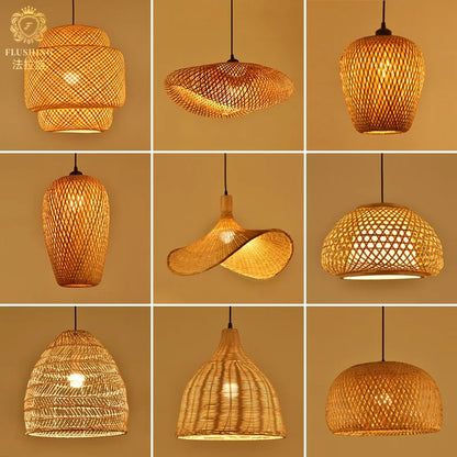 Lampada A Sospensione In Bambù E Rattan Intrecciato Lavorata A Mano Arredo Interni Caldo Per Sala Da Pranzo