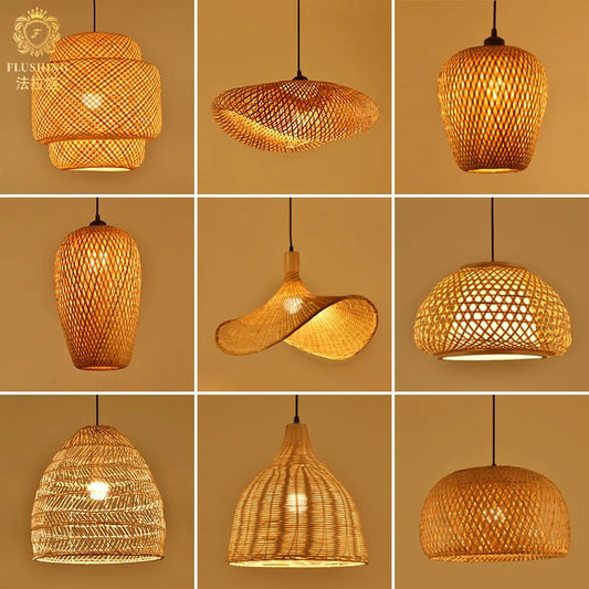 Lampada A Sospensione In Bambù E Rattan Intrecciato Lavorata A Mano Arredo Interni Caldo Per Sala Da Pranzo