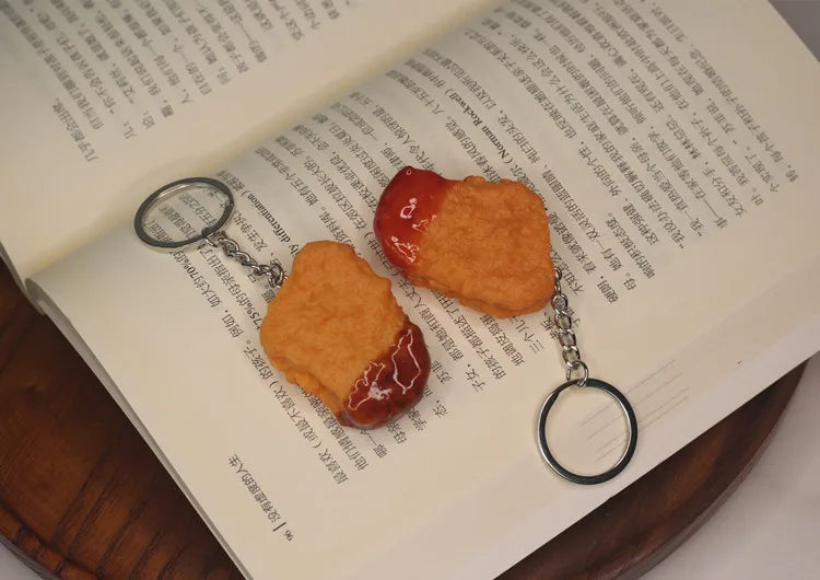 Portachiavi con patatine fritte di pollo fritto, pepite di pollo fritto, cibo simulato, modello giocattolo, portachiavi, borsa per telefono per auto, ciondolo, ornamento regalo