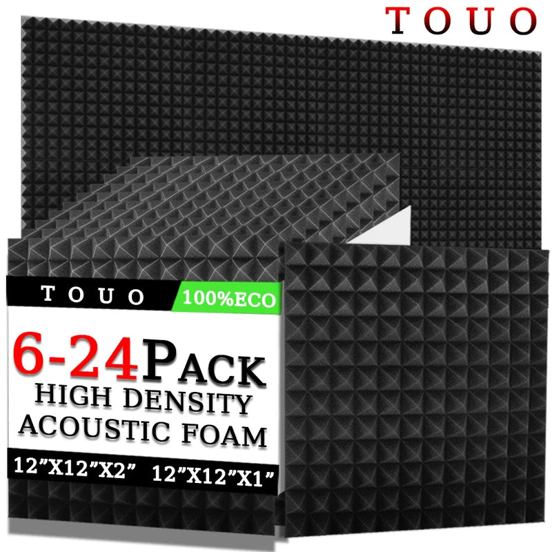 TOUO Schiuma Acustica 6/12/24 Pcs Isolamento Acustico Piramide Pannello Fonoassorbente Home Studio Trattamento Acustico Per La Camera Da Letto