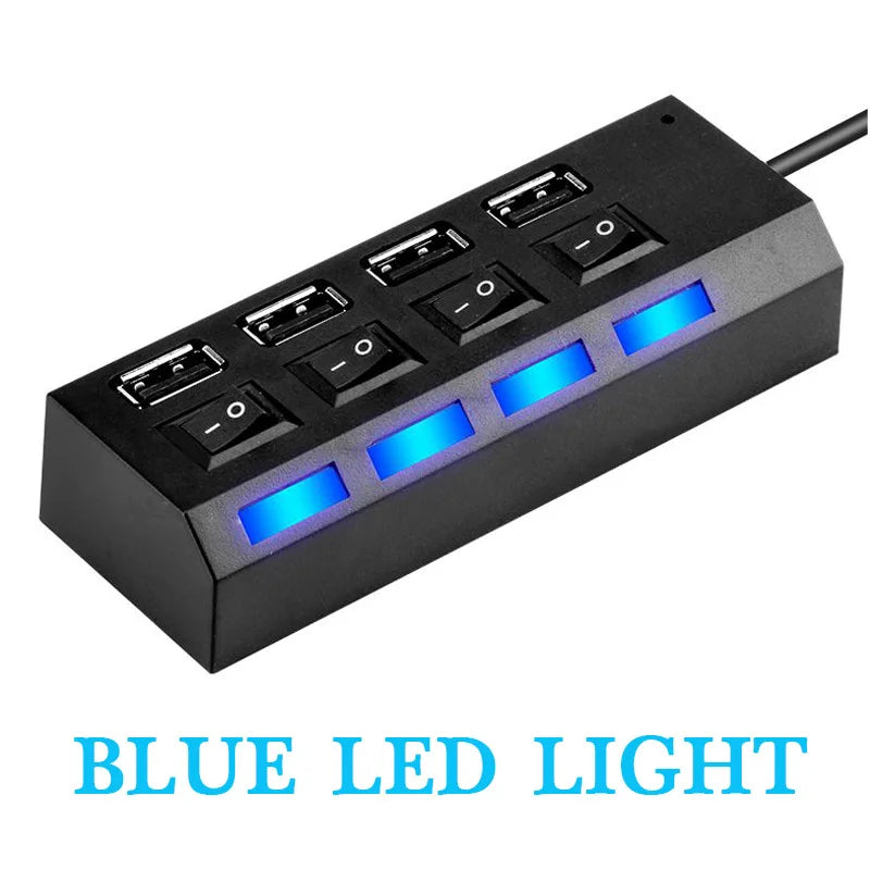 Espansore Usb Hub 2.0 Ad Alta Velocità Con 4 Porte E Interruttore Led Per Pc Portatile