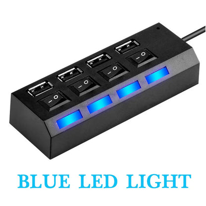 Espansore Usb Hub 2.0 Ad Alta Velocità Con 4 Porte E Interruttore Led Per Pc Portatile