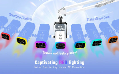 Kit Microfono Da Gioco Fifine Usb Xlr Con Cuffie Braccio Boom Rgb Dinamico Per Pc Ps5 Ps4 Am8tw White