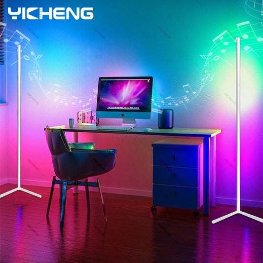 Lampada Da Terra Tuya Rgb 180 cm Bianca, Smart Con App E Telecomando, Illuminazione Led Moderna E Atmosferica