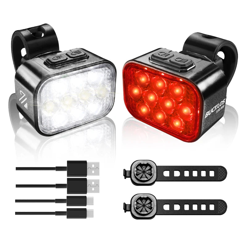 Luci Frontali e Posteriore per Bicicletta Ricaricabili USB Impermeabili LED COB MTB e Bici da Strada