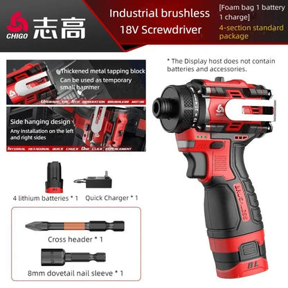 Chigo Trapano Avvitatore Brushless 18V 80 Nm Batteria Li-Ion 10 mm Cacciavite Professionale
