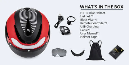 Casco Da Bicicletta Horntour HT-16 Con Luci Led Frontali e Posteriori Segnali Leggero Certificato CE