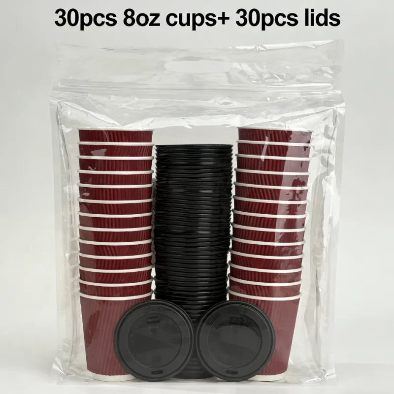 30 Tazze Da Caffè Monouso Da 8 Oz A Doppia Parete In Cartone Ondulato Con Coperchio