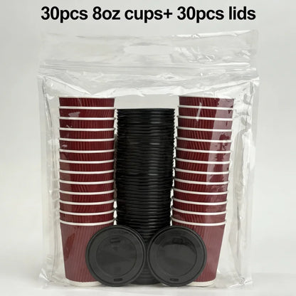 30 Tazze Da Caffè Monouso Da 8 Oz A Doppia Parete In Cartone Ondulato Con Coperchio