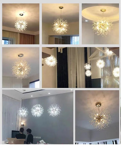 Ciondolo Led In Cristallo Dente Di Leone Illuminazione Moderna Per Soggiorno E Bar Finitura Cromata Lucida