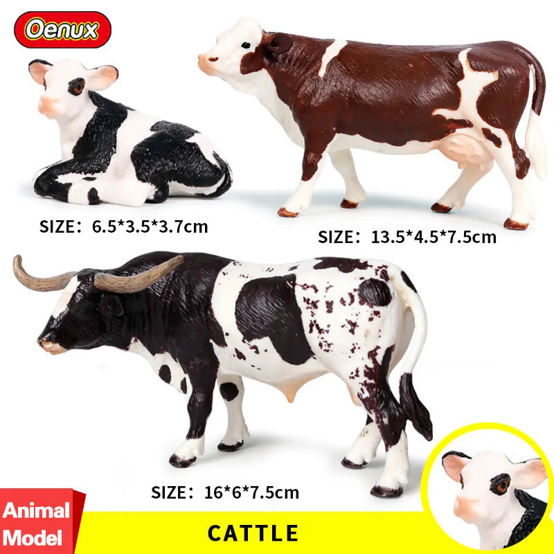 Oenux Farm House Modello Action Figures Agricoltore Moto Mucca Gallina Maiale Animali Set Figurine in miniatura PVC Simpatico giocattolo educativo per bambini