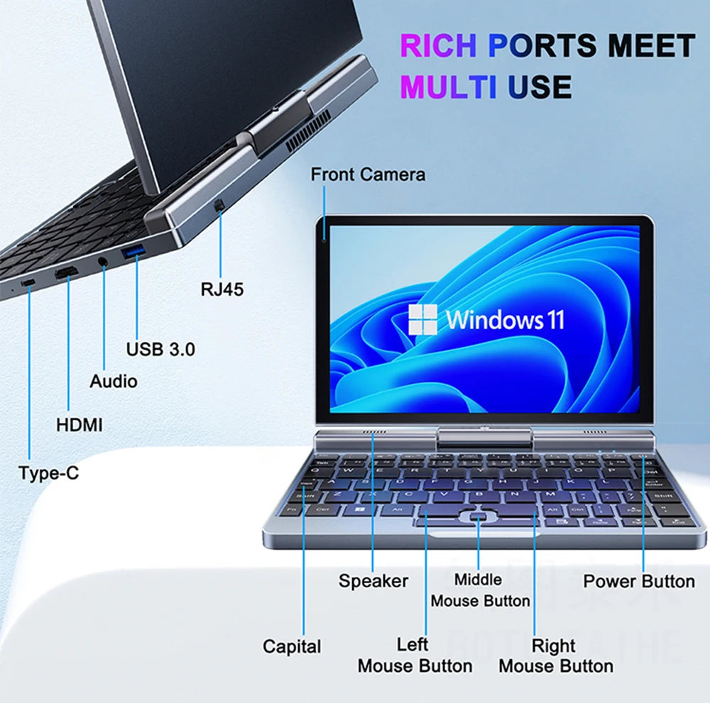 Crelander P8 Mini Laptop Da Gioco 8 Pollici Schermo Touch Intel Alder Lake N100 12GB DDR5 Windows 11 WiFi 6
