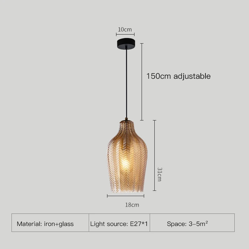 Lampada a Sospensione Moderna Nordico Led in Vetro Ambrato