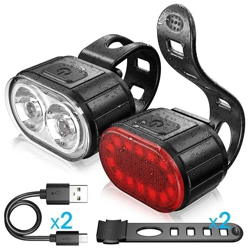 Set Luci Da Bicicletta Ricaricabili Frontale E Posteriore Impermeabili USB MTB Con Alta Luminosità
