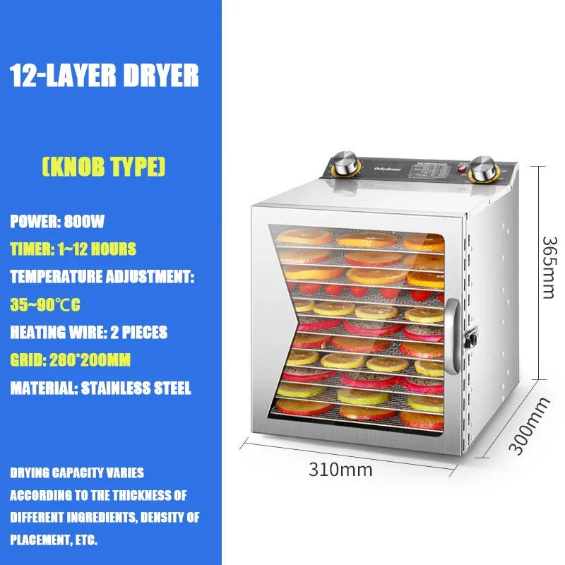 Essiccatore Alimentare Intelligente A 6 8 12 18 Strati Con Timer E Controllo Della Temperatura Per Frutta Verdura Carne
