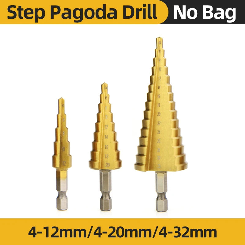 Set Punte Gradino Titanio HSS 4-12, 4-20, 4-32 Mm Per Metallo E Legno Utensili Da Trapano Di Precisione