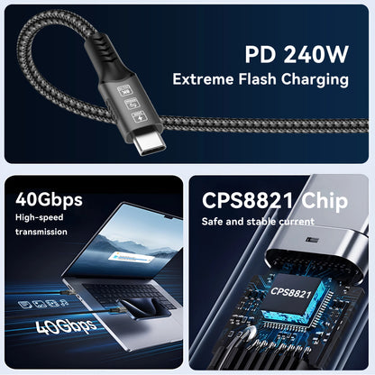 Cavo USB4 Thunderbolt 4 da USB-C a USB-C 40Gbps 240W Ricarica Rapida e Trasferimento Dati per Laptop
