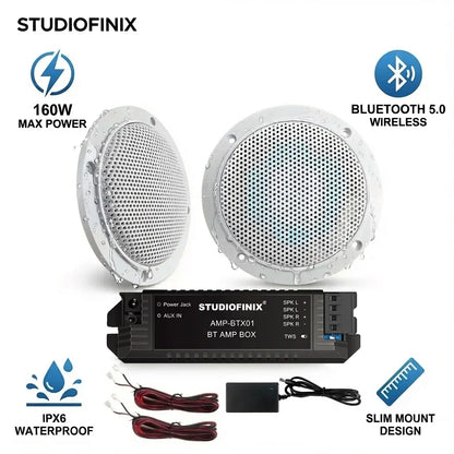 STUDIOFINIX 2PCS 4" Altoparlanti Bluetooth da soffitto impermeabili - Kit altoparlanti marini da 160 W per bagno cucina casa camper all'aperto