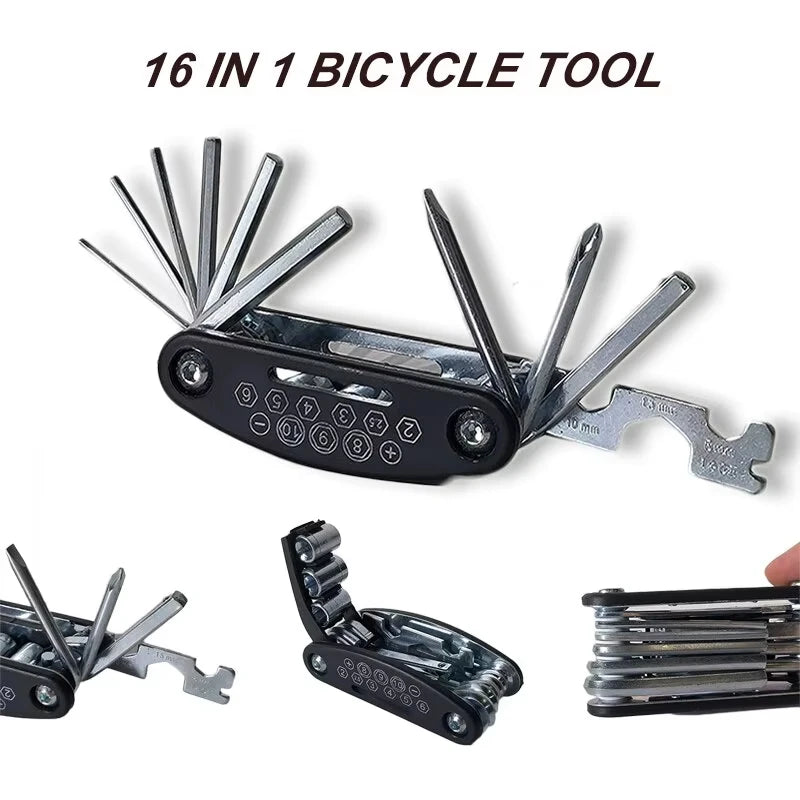 Kit Multifunzione Per Riparazione Biciclette Con Pompa E Toppe Per Pneumatici Portatile