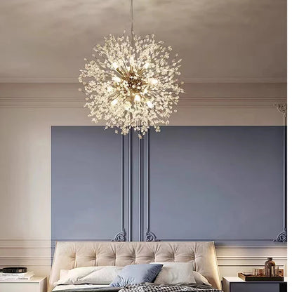 Ciondolo Led In Cristallo Dente Di Leone Illuminazione Moderna Per Soggiorno E Bar Finitura Cromata Lucida