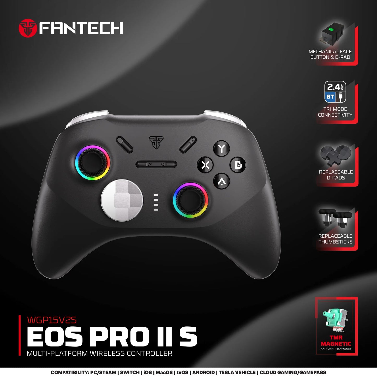 FANTECH WGP15V2 EOS PRO II Controller di gioco wireless Frequenza di polling 1000 Hz Gamepad con effetto Hall e trigger K-Silver per PC NS