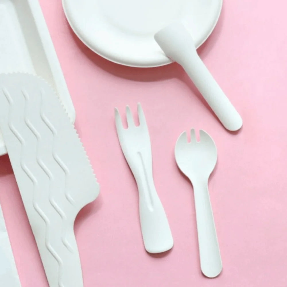 100 pezzi di imballaggio individuale cucchiaio forchetta cucchiaio usa e getta cucchiaio da gelato bianco ecologico cucchiaio per torta da dessert addensato degradabile