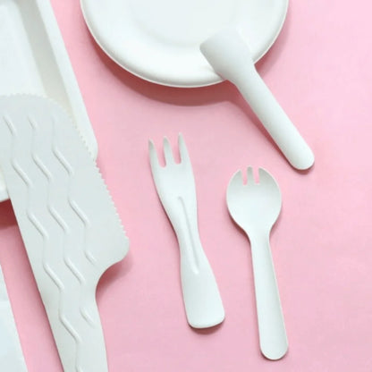 100 pezzi di imballaggio individuale cucchiaio forchetta cucchiaio usa e getta cucchiaio da gelato bianco ecologico cucchiaio per torta da dessert addensato degradabile