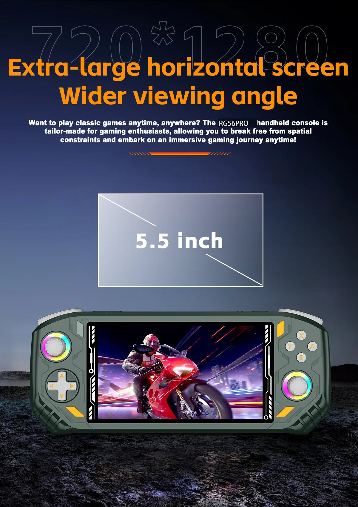 Console di gioco retrò RG56 Pro, avvio ultra rapido, carica tutti i tipi di giochi classici 3D, qualità dell'immagine HD nitida, portatile e leggera.