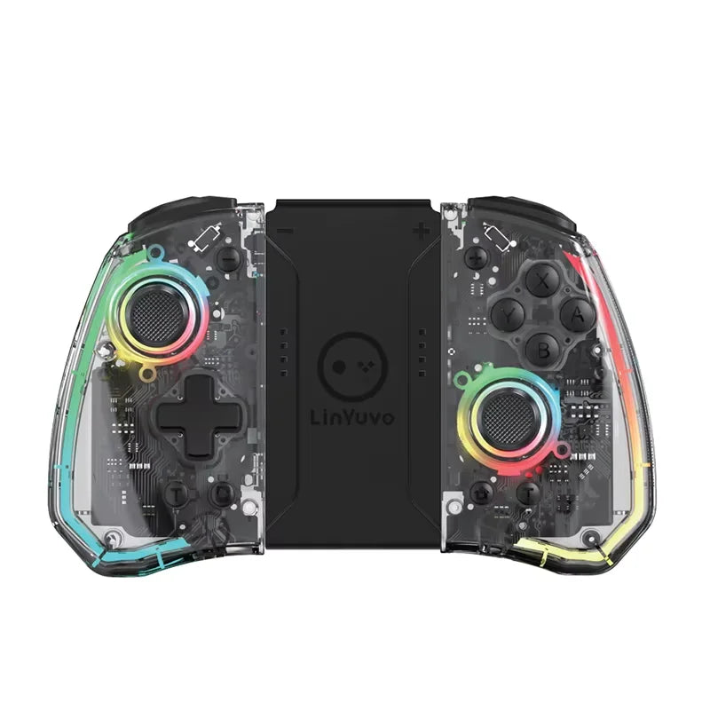 LinYuvo KS40 Gamepad wireless trasparente per Switch/OLED con LED a 8 colori, funzione Turbo. Joystick controller per Switch Lite
