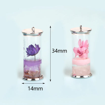 Tre Ciondoli Bottiglia Di Vetro Con Fiore Secco 14X34 Mm Per Gioielli Fai Da Te