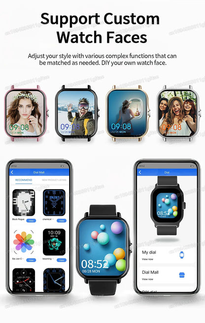 Nuovo Smartwatch con Chiamata BT, Monitoraggio Salute e Sonno, Schermo HD da 1.80'', Orologio Intelligente per Bambini, Impermeabile, Braccialetto Sportivo alla Moda per Donne e Uomini
