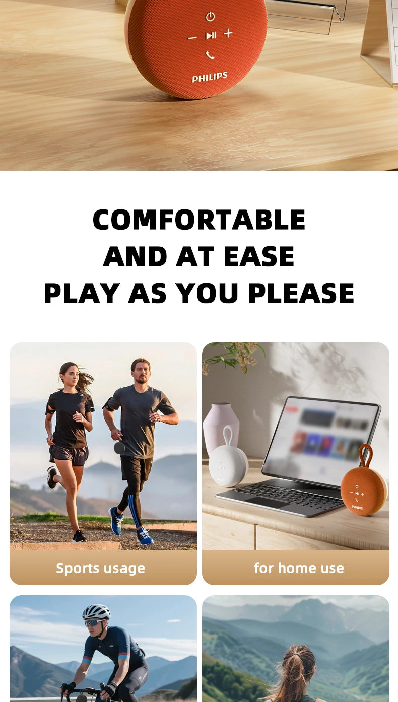Philips TAS1120 Altoparlante Bluetooth da 800 mAh, cassa audio impermeabile per interni ed esterni con ventosa e cordino, altoparlante portatile per esterni