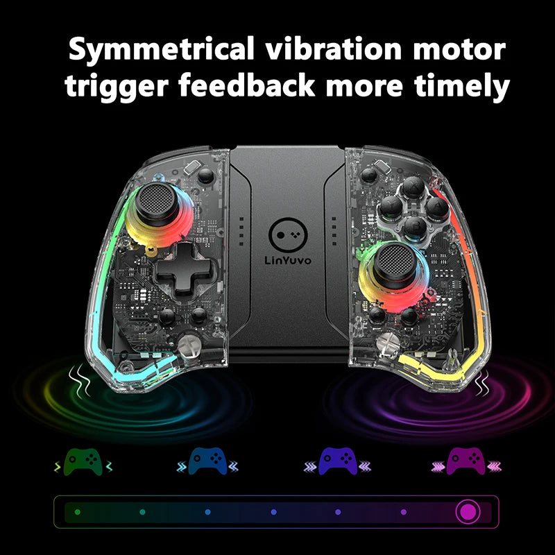 LinYuvo KS40 Gamepad wireless trasparente per Switch/OLED con LED a 8 colori, funzione Turbo. Joystick controller per Switch Lite