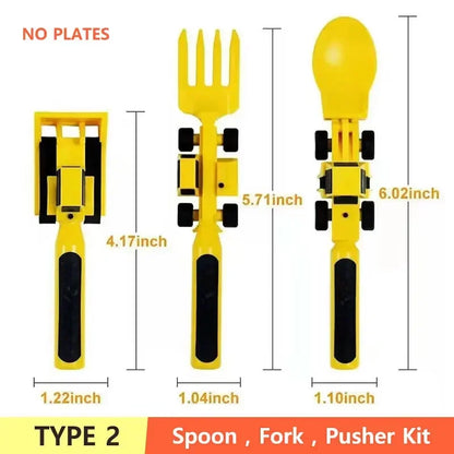 Stoviglie Per Bambini Set Auto Bulldozer Escavatore Pala Piatto Forchetta Cucchiaio BPA Free Ecologiche