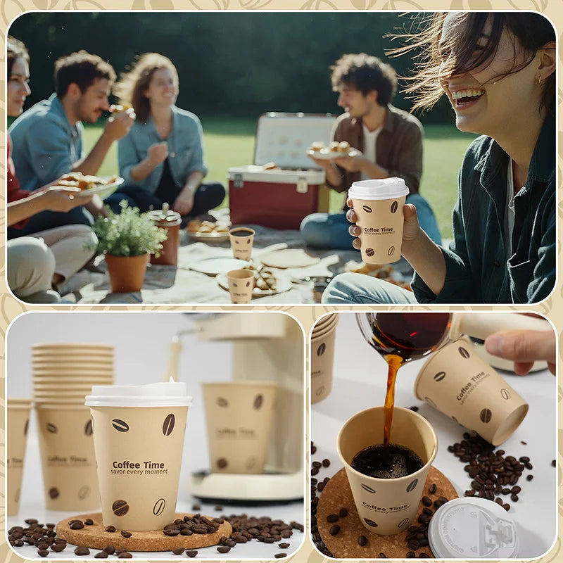 Bicchieri di Carta Usa e Getta con Coperchio 12 oz in Polpa di Bamboo per Bevande Calde o Freddo Ufficio e Casa
