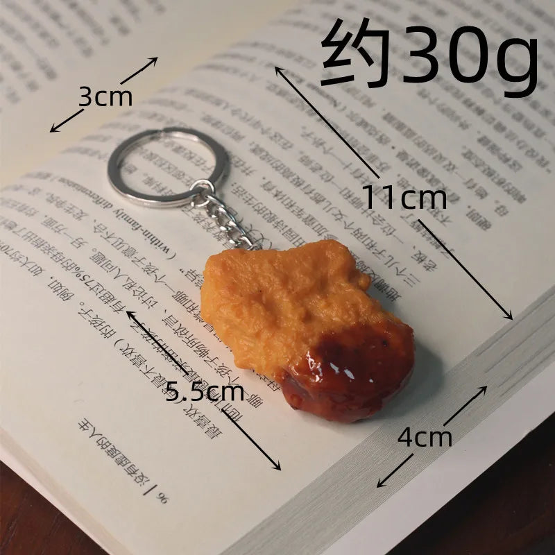 Portachiavi con patatine fritte di pollo fritto, pepite di pollo fritto, cibo simulato, modello giocattolo, portachiavi, borsa per telefono per auto, ciondolo, ornamento regalo