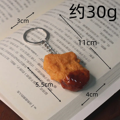 Portachiavi con patatine fritte di pollo fritto, pepite di pollo fritto, cibo simulato, modello giocattolo, portachiavi, borsa per telefono per auto, ciondolo, ornamento regalo