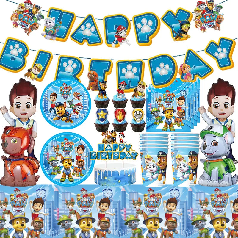 NUOVO Paw Patrol Compleanno Forniture Bomboniere Buon Compleanno Paw Patrol Kit di decorazioni per feste Piatto a palloncino Tazza Borsa regalo Adesivo per bambini