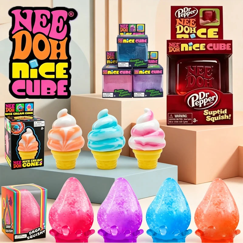 Dr Pepper x NeeDoh Nice Cube Squishy Toy Antistress, Cubo Morbido Antistress per Bambini e Adulti, Giocattolo Sensoriale per Alleviare l'Ansia