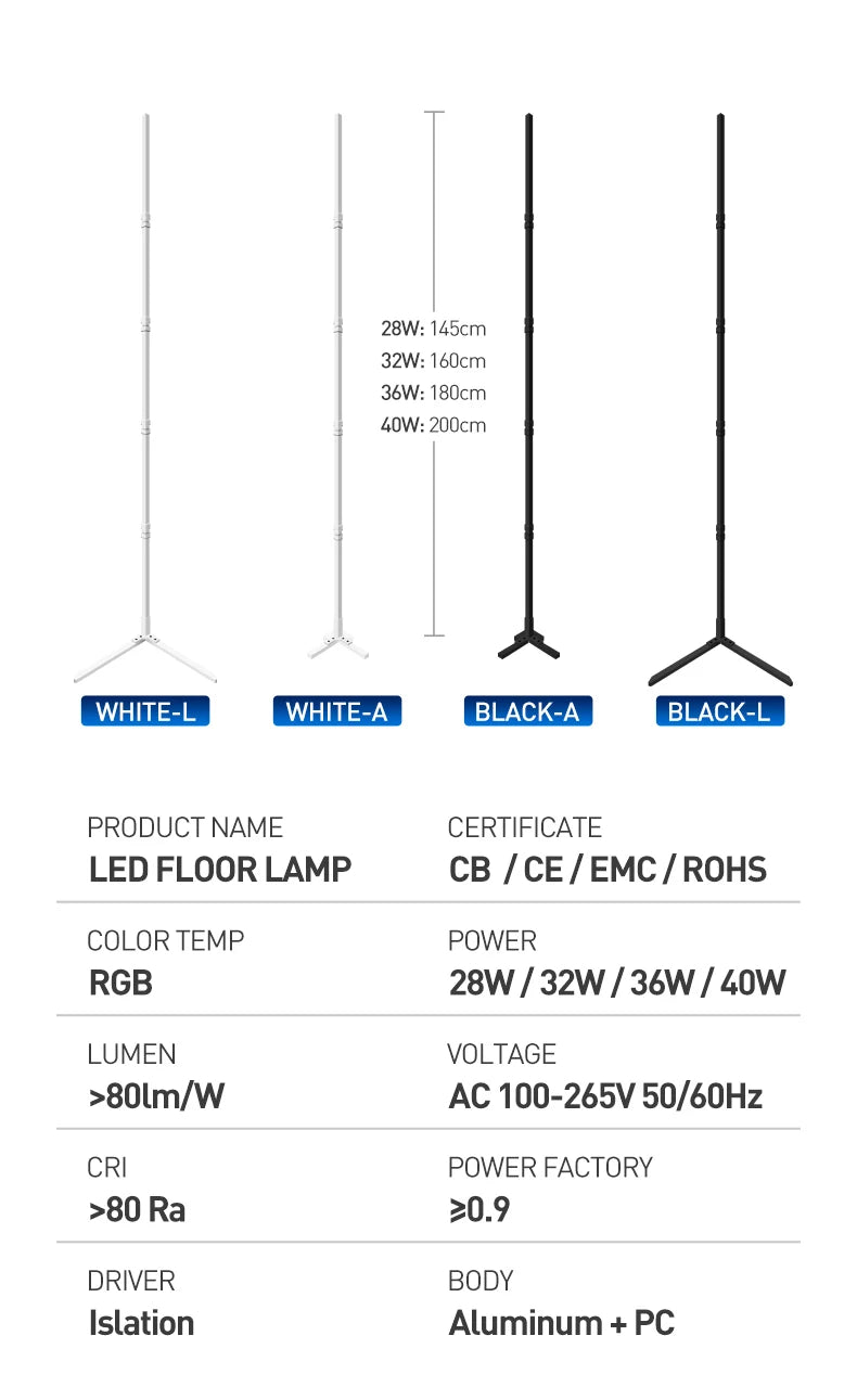 Lampada Da Terra Tuya Rgb 180 cm Bianca, Smart Con App E Telecomando, Illuminazione Led Moderna E Atmosferica